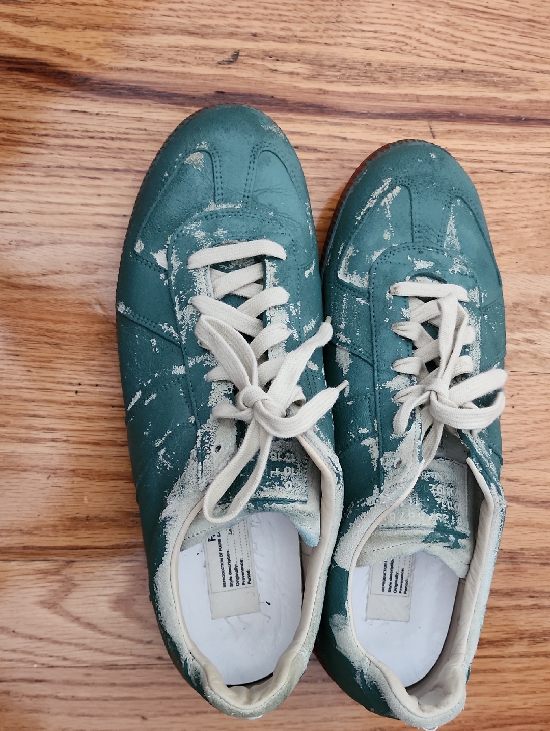 Mm6 Maison Martin Margiela Green And Cream Paint-Splatter Sneakers